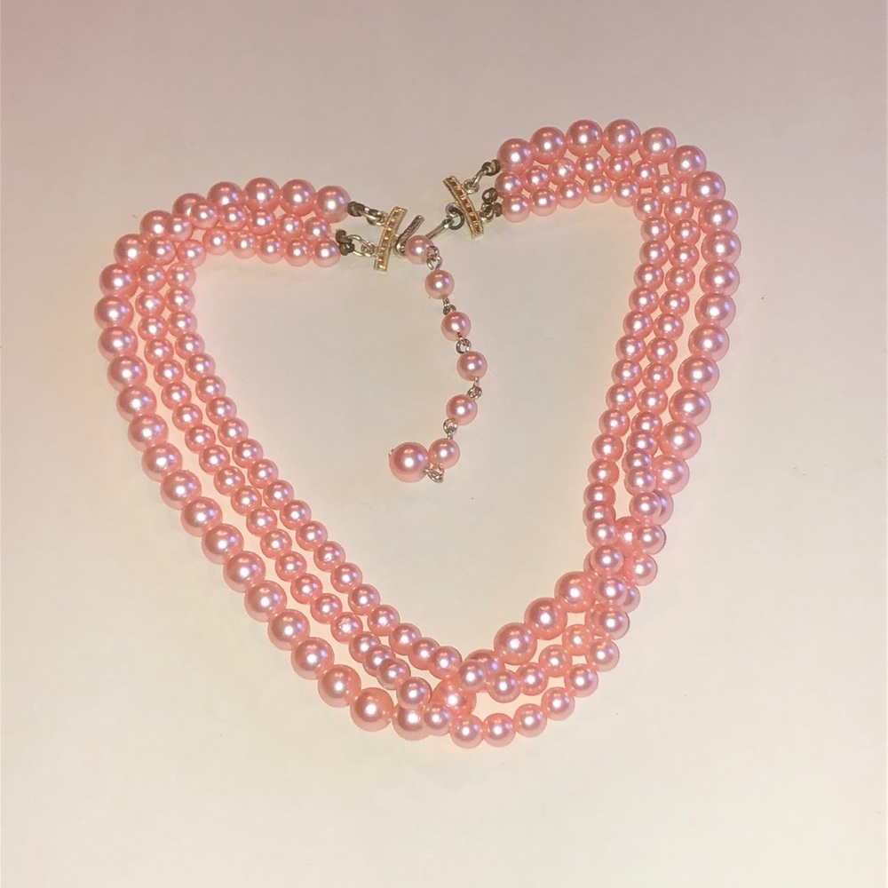 Vintage Pink Multi-Strand Faux Pearl Necklace - Picture 2 of 4